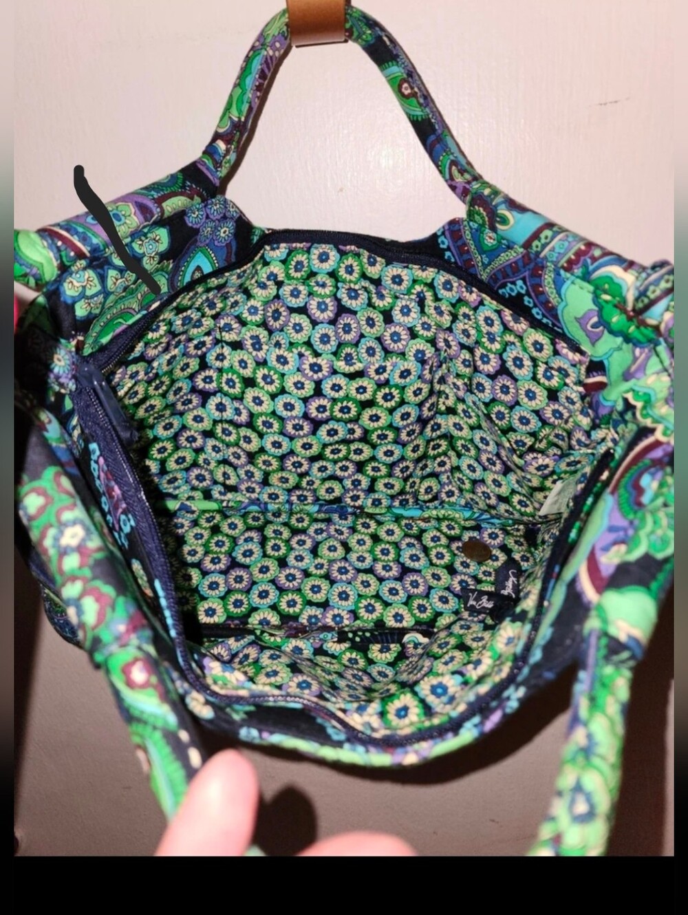 Vera Bradley Geen Blue Paisley Quilted Tote Bag Lunch Box Purse Hand Bag - Picture 6 of 13